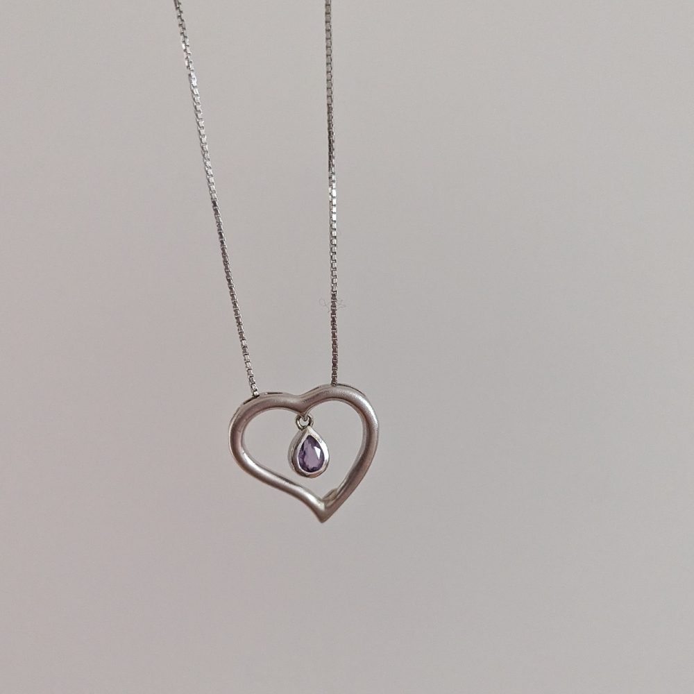 Vintage 80s / 90s purple crystal pendant sterling silver necklace